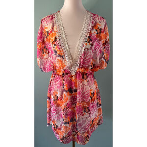 Women's MIKEN Swim Floral Cover-Up Size L Pink Orange